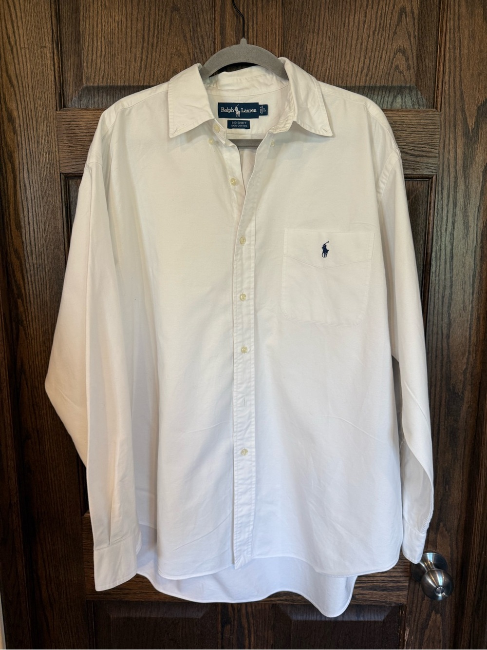 Ralph Lauren White Long-Sleeve Button-Down Oxford Big Shirt Size L Navy Pony